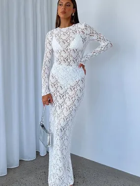 Robe Dentelle Transparente Blanche Longue